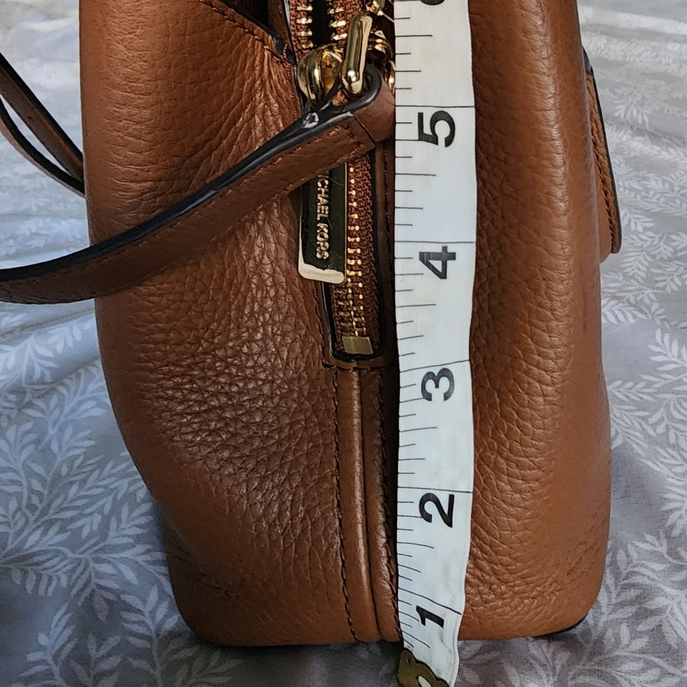 MICHAEL KORS Savannah Small Satchel Handbag | Brown Genuine Leather Designer Bag - Picture 11 of 13